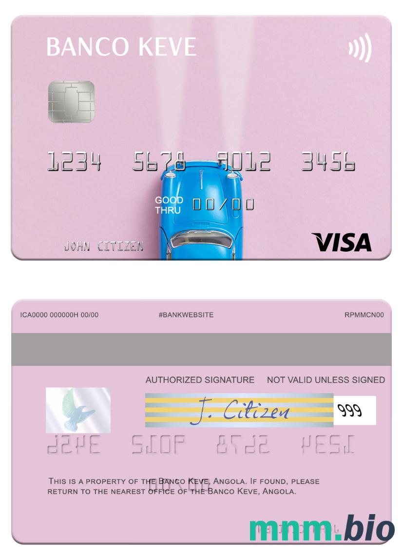 Angola Banco Keve przykład karty visa w formacie PSD